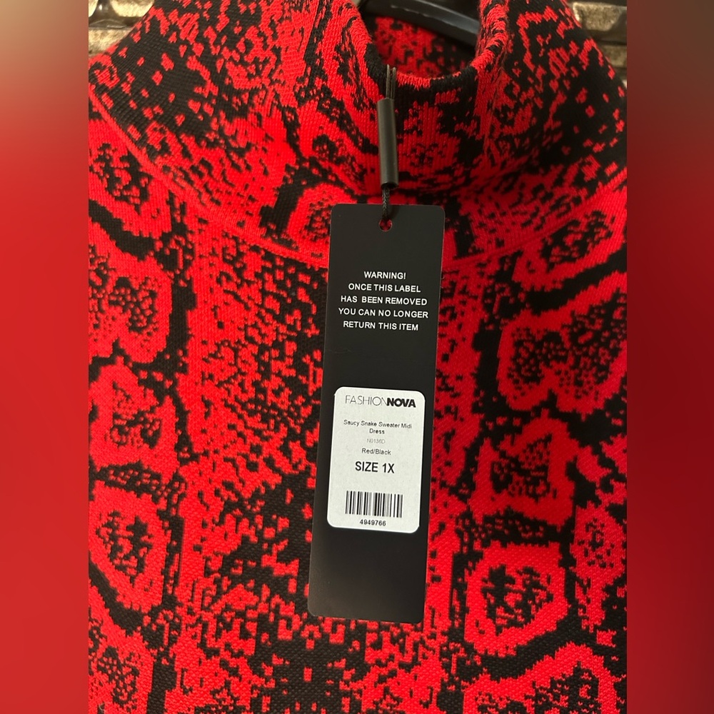 Fashion Nova Red and Black Long Sleeve Dress - Picture 7 of 7